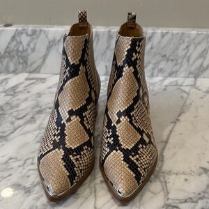 Marc Fisher Beige and Black Snakeskin Ankle Boots